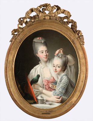 portrait d'une femme et d'un enfant dans un cadre doré