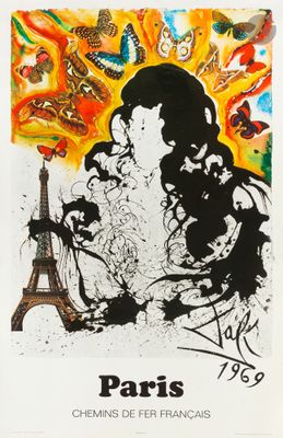 a poster with a picture of a man and a woman in paris