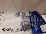 a plastic bag that has a blue and white logo on it