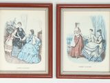 two framed pictures of women sitting on a couch in a living room