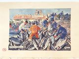 un tableau représentant un groupe de personnes à moto