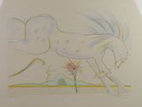 a drawing of a horse running with a flower in it ' s mouth