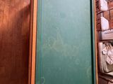 a picture of a green chalk board in the corner of a room