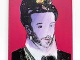 an image of a painting of a man in a tuxedo on a red background