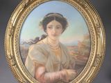 painting of a woman in a yellow dress holding a flower