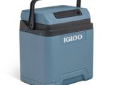 La glacière portable Igloo est bleue et dotée d'une poignée noire