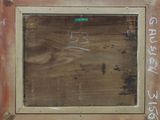 painting of a wooden frame with writing on it with a green marker