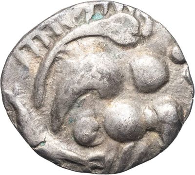 gros plan d'une pièce d'argent avec un visage dessus