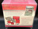 a pink box with a picture of a castle on it