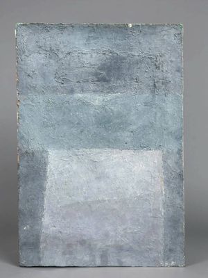 an image of a blue and white painting on a gray surface