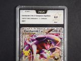 a close up of a pokemon trading card on a black surface