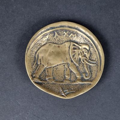 an image of a gold coin with an elephant on it