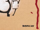 a picture of a painting of a man with a knife and a bucket
