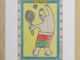 drawing of a man holding a tennis racquet in his right hand