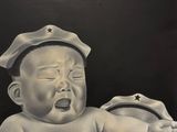 un tableau représentant un bébé qui pleure et une poupée qui pleure