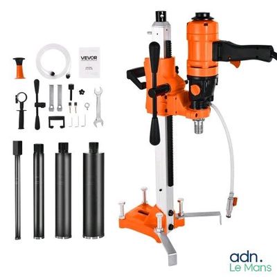 a close up of a drill with tools on a white background