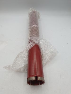 a red pipe that is wrapped in plastic on a table