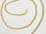 a close up of a gold chain on a white background