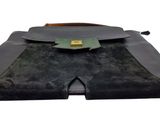 black and brown leather briefcase on white background with clippings