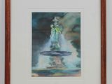 painting of a water fountain with a statue in the middle of it