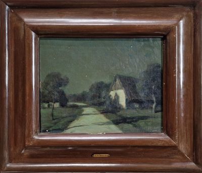 une image représentant un tableau d'une route de campagne avec une maison au loin
