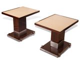 paire de tables d'appoint Art déco en noyer et marbre blanc