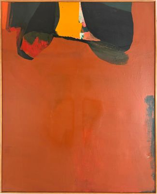 une image représentant un tableau d'un homme en costume-cravate sur fond rouge
