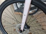 a close up of a bicycle parked in a store