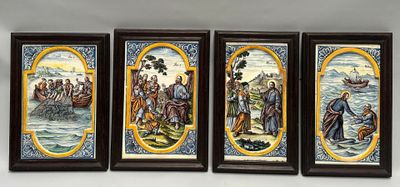 three framed pictures of a religious scene on a wall in a room