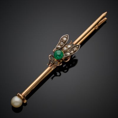 Épingle à bavoir en or jaune 750 millièmes, ornée d'une mouche en arge - Photo 1