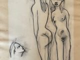 a drawing of two women standing next to each other