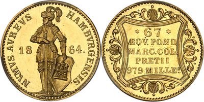 an image of a gold coin with a woman holding a basket