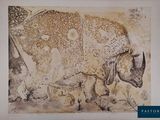 une image représentant un tableau sur lequel figurent un rhinocéros et son petit
