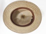 a straw hat with a brown band around the brim
