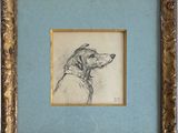 une image représentant un dessin de chien dans un cadre doré