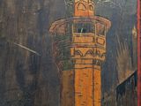 an image of a painting of a tower with a clock on it