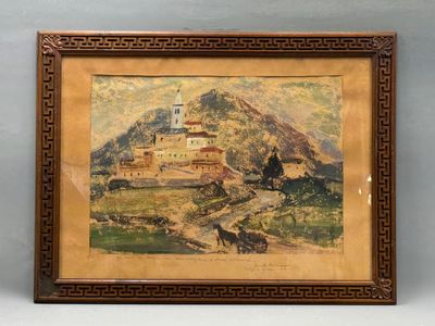 Guido MIRIMAO (1909-1990). Paysage de montage animé d'une ca…