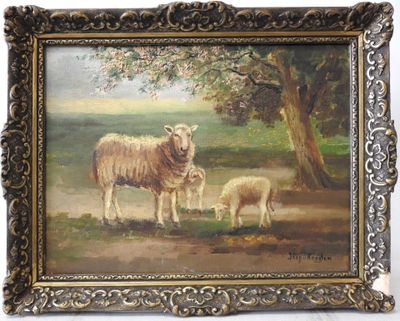 Jaap van KREGTEN (1878-1967) Moutons sous arbre en fleurs.