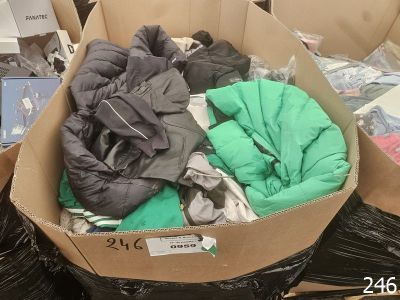 une boîte en carton remplie de vêtements et d'autres objets