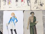 several drawings of men and women dressed in different outfits