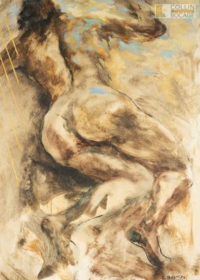 une image représentant un tableau d'une femme nue assise sur un rocher