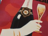 a poster of a hand holding a glass of wine
