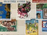 many different stamps on the wall of this room