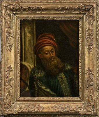un tableau représentant un homme barbu coiffé d'un turban rouge