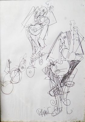Thierry MIRAMON (1965-2019) L'orchestre, dessin au bic, 29 x…