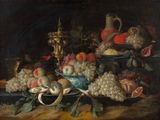a painting of a still life of fruit on a table