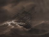 photographie en noir et blanc d'un navire sur une mer agitée