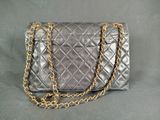 chanel metallic quilted leather shoulder bag with gold chain strap