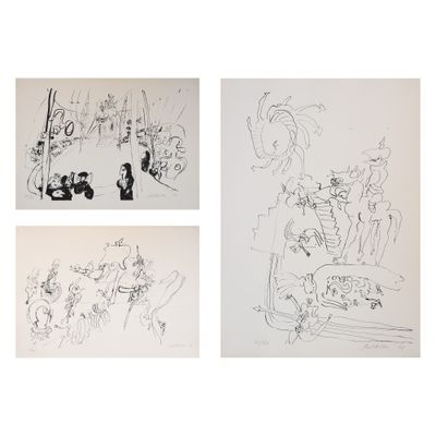 trois dessins représentant des personnes dans une voiture et un homme dans une voiture