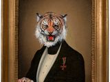 painting of a tiger dressed in a tuxedo with a star on his chest